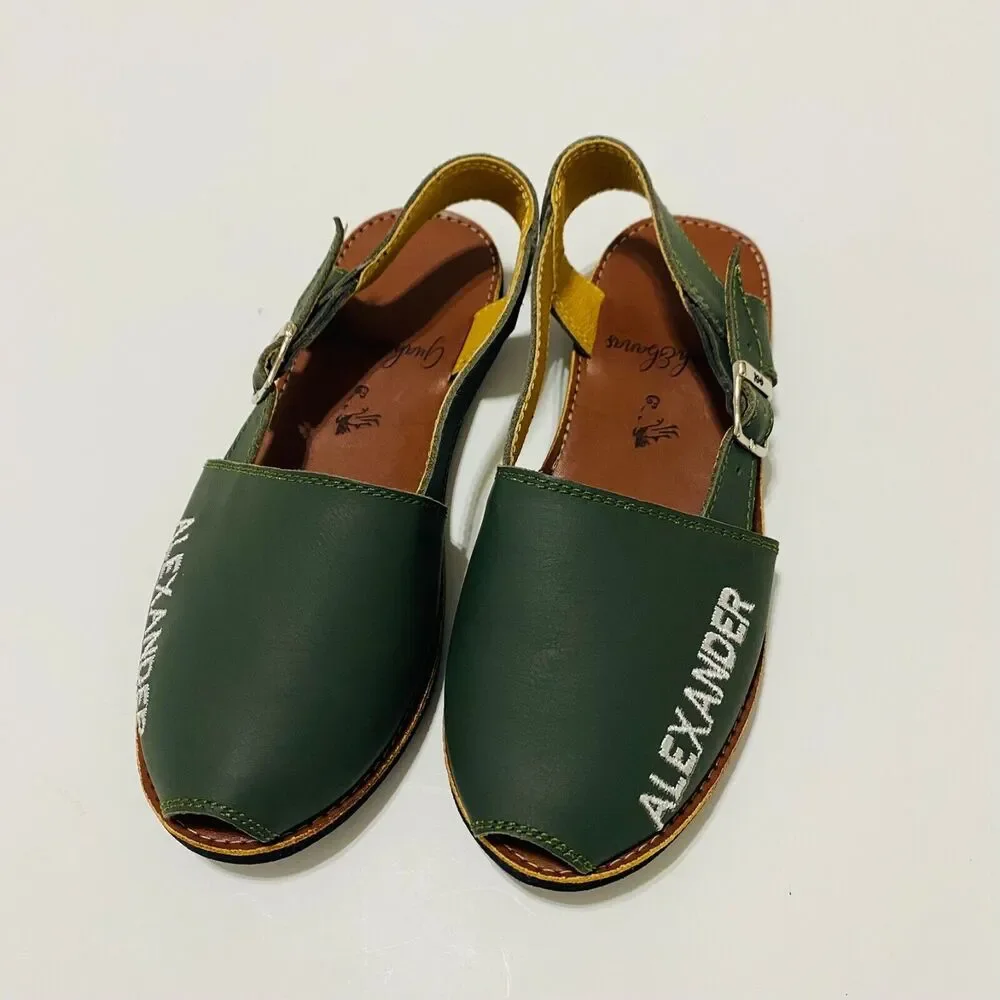 Sandal kids Green Leather Handmade Size 30 (US 12.5) NWOT‎
